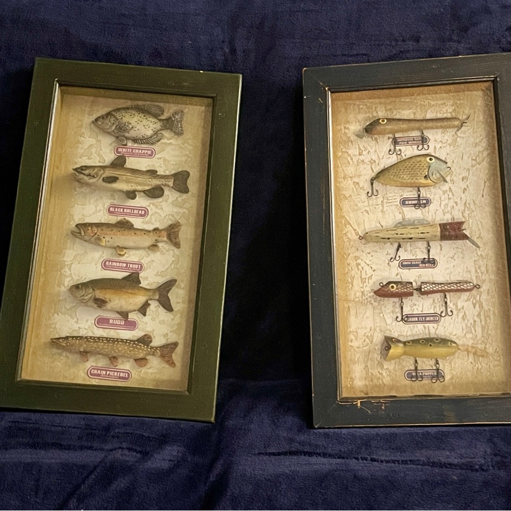 Vintage Fish Wall Art Decor in Black and Brown Frames